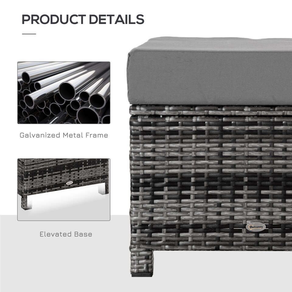 image 1 of Outsunny Rattan Footstool Wicker Ottoman with Padded Seat Cushion Outdoor Patio Furniture for Garden Poolside Living Room, 50 x 50 x 35 cm, Grey