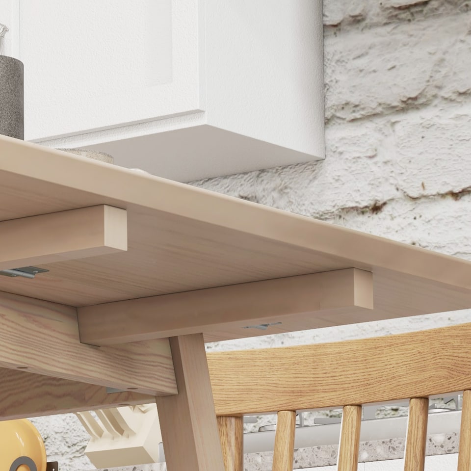 image 1 of HOMCOM Solid Wood Folding Dining Table, Drop Leaf Table for 2-4 People,  Rectangle Kitchen Table for Small Space, Natural Wood Finish