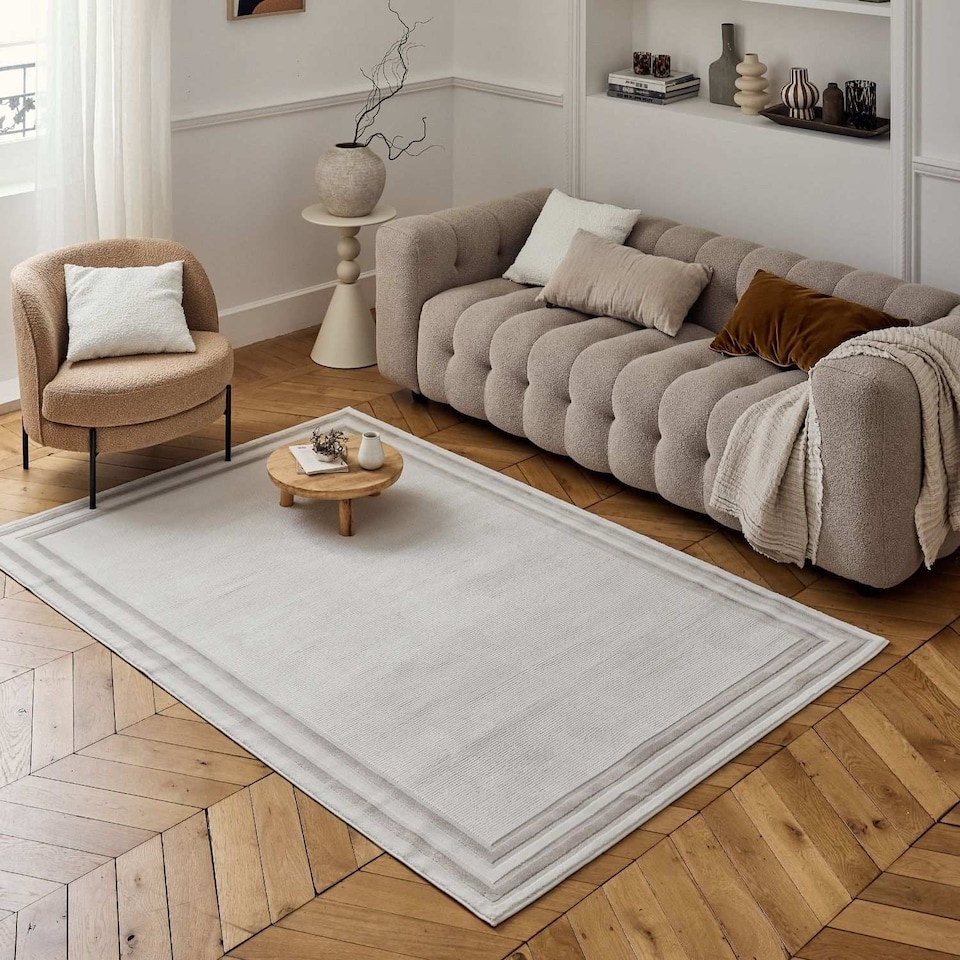 image 1 of The Rugs Carmel Collection Bordered Area Floor Rug Runner Soft Pile Living Room Bedroom