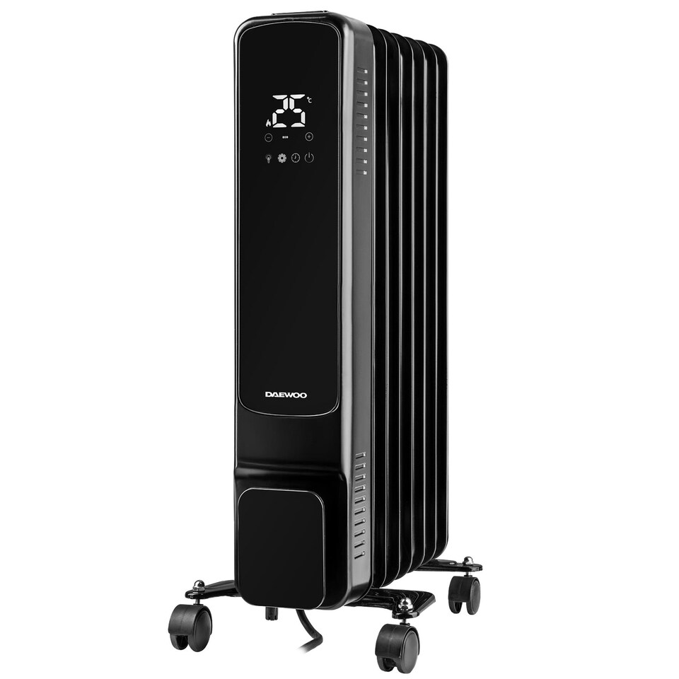 image 1 of Daewoo 1500W Digital Oil Filled Radiator with Remote 7 Fin Black