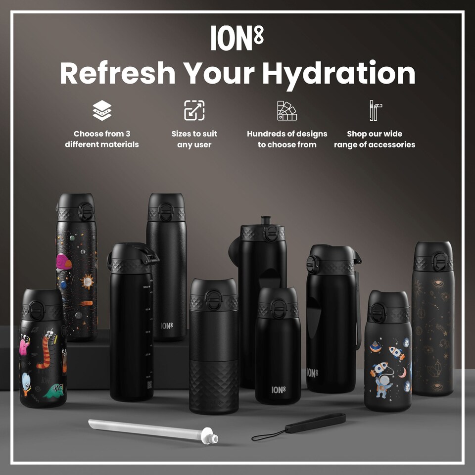 image 1 of Leak Proof Slim Water Bottle, Stainless Steel, 600ml (20oz) | Black | Gamer | One Size