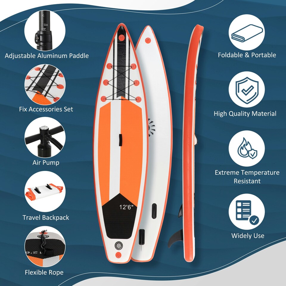 image 1 of Outsunny 10Ft Inflatable Paddle Stand Up Board w/ Adjustable Paddle - White White