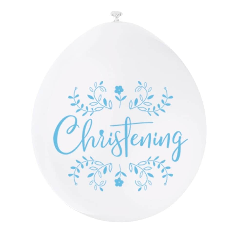 image 1 of Pack of 10 Blue and White Christening 9" Latex Balloons