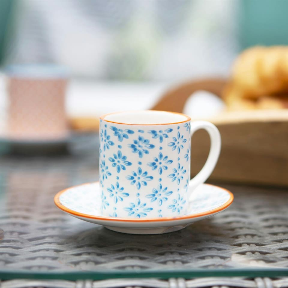 image 1 of Nicola Spring 12 Piece Hand-Printed Espresso Cup & Saucer Set - 65ml - 3 Colours