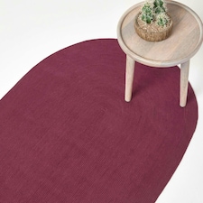 Homescapes Plum Handmade Woven Braided Oval Rug - 90 x 150 cm | Purple | Plum
