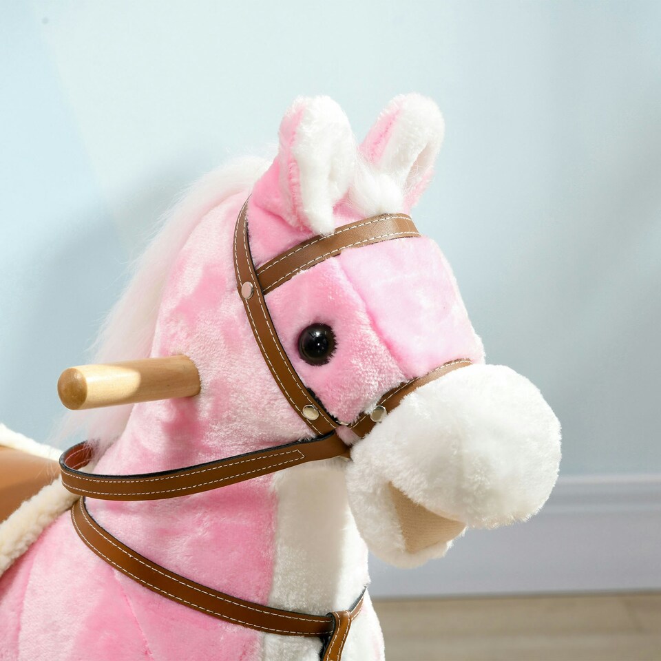 image 1 of HOMCOM Wooden Ride on Horse, Ride on Pony Gift for Ages 3-6 Years - Pink