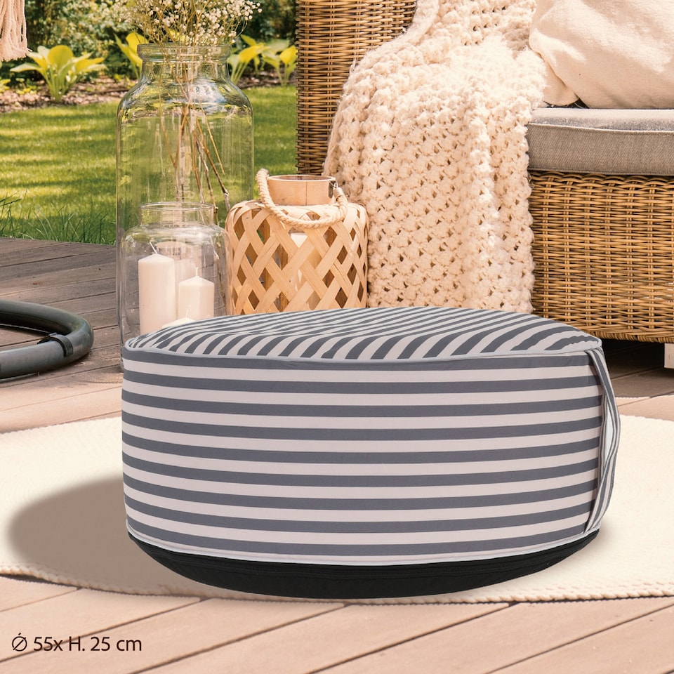 image 1 of URBNLIVING Inflatable Pouffe Footstool, Portable Cushion Stool for Home | Multi | Grey Lined | 1