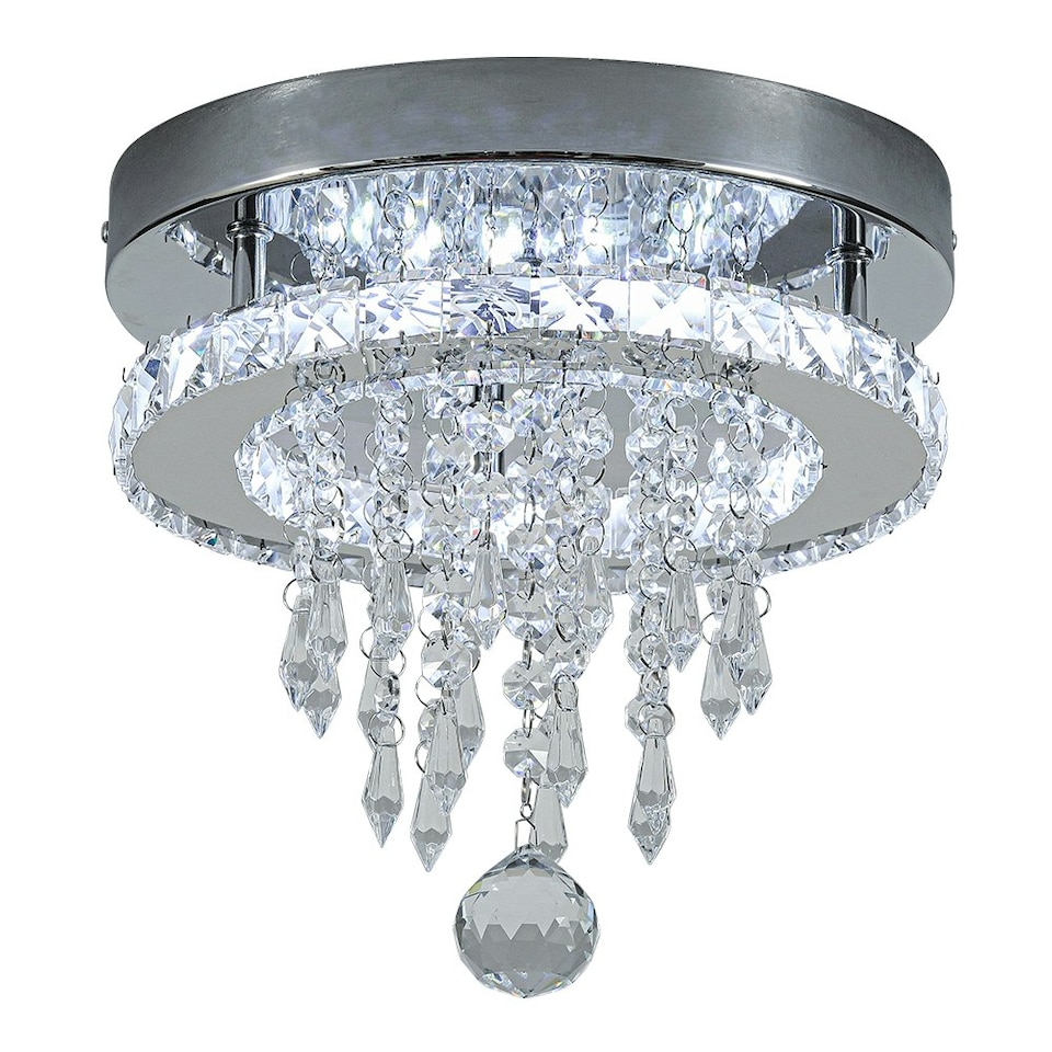 image 1 of Living and Home Modern Round Crystal Ceiling Light with Droplet Accents | Chrome