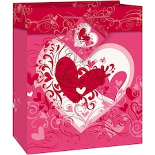 Unique Party Tangled Hearts Valentine Gift Bag - Pink/White/Red - One Size Pink
