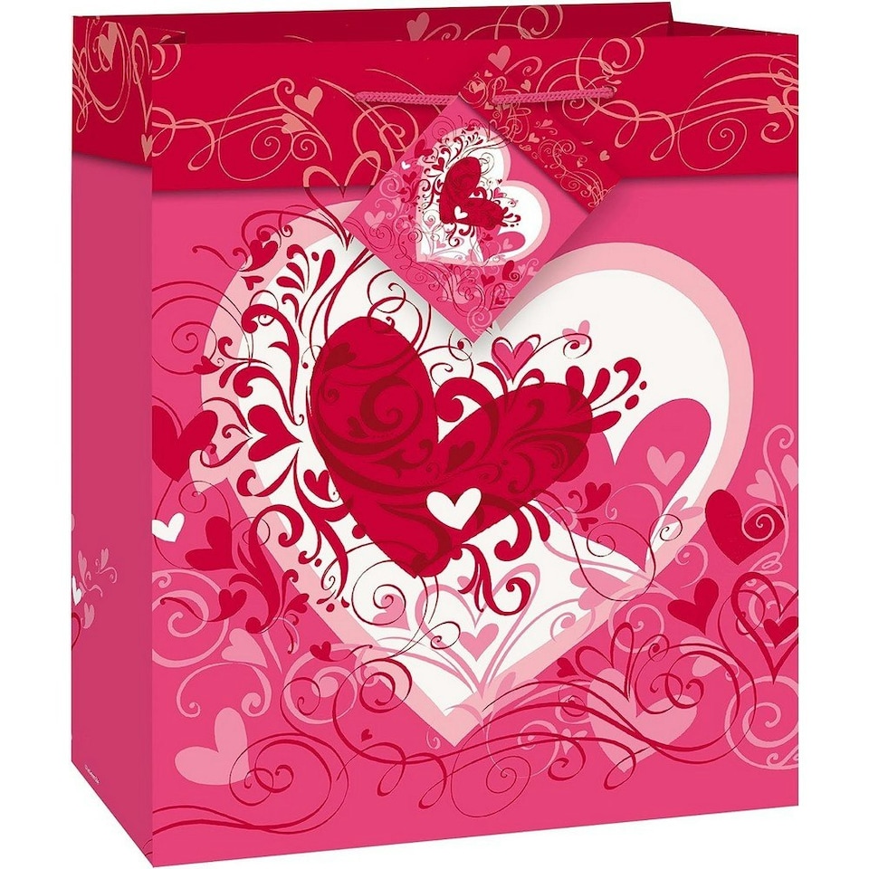 Unique Party Tangled Hearts Valentine Gift Bag - Pink/White/Red - One Size Pink