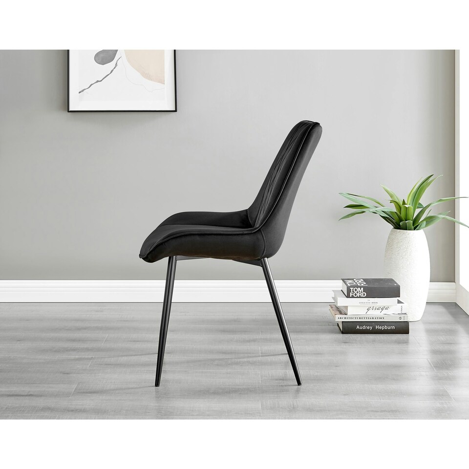 image 1 of Furniturebox 2x Pesaro Black Velvet Black Leg Luxury Dining Chairs