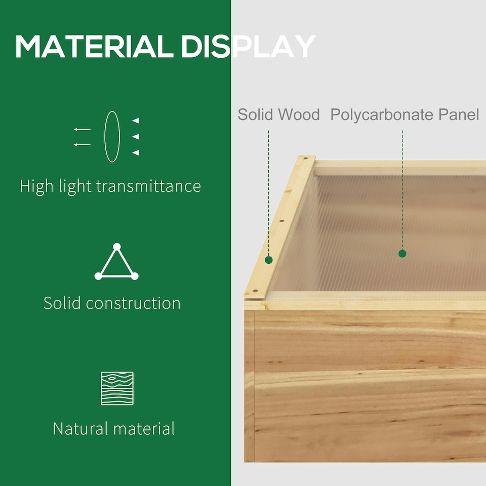 image 1 of Outsunny Wood Cold Frame Greenhouse Garden Polycarbonate Grow House, Natural