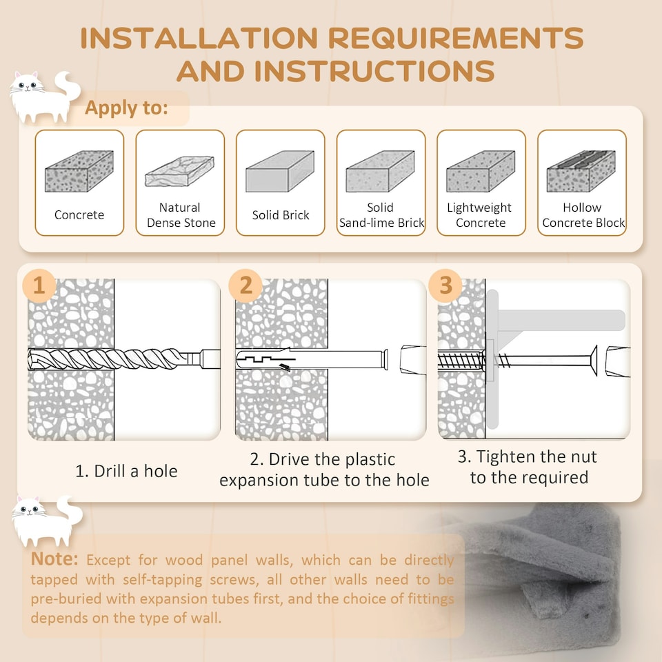 image 1 of PawHut Wall Mounted Cat Tree 4PC Kitten Activity Centre with Sisal Dark Grey