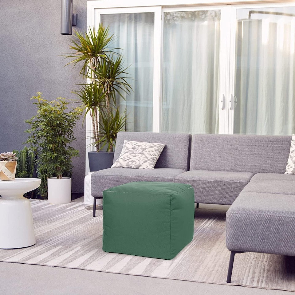 image 1 of Outdoor Bean Bag Footstool Pouffe Water-Resistant 40x40cm | Bottle Green