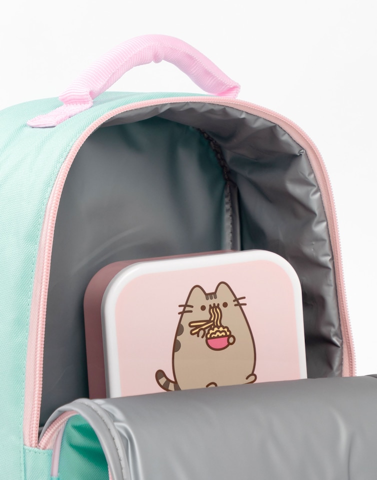 image 1 of Pusheen the Cat Mint Lunch Bag, Lunch Box and Drinks Bottle Set | Snack Attack Polkadot School Lunch Set for Girls | Transparent Water Bottle | Pusheen Merch