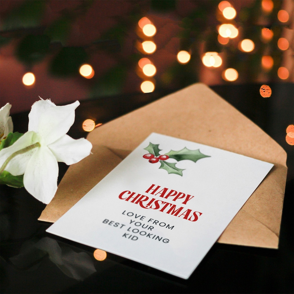 image 1 of Love From Your Best Looking Kid Funny Cheeky Blank For Him Or Her Art Christmas Card