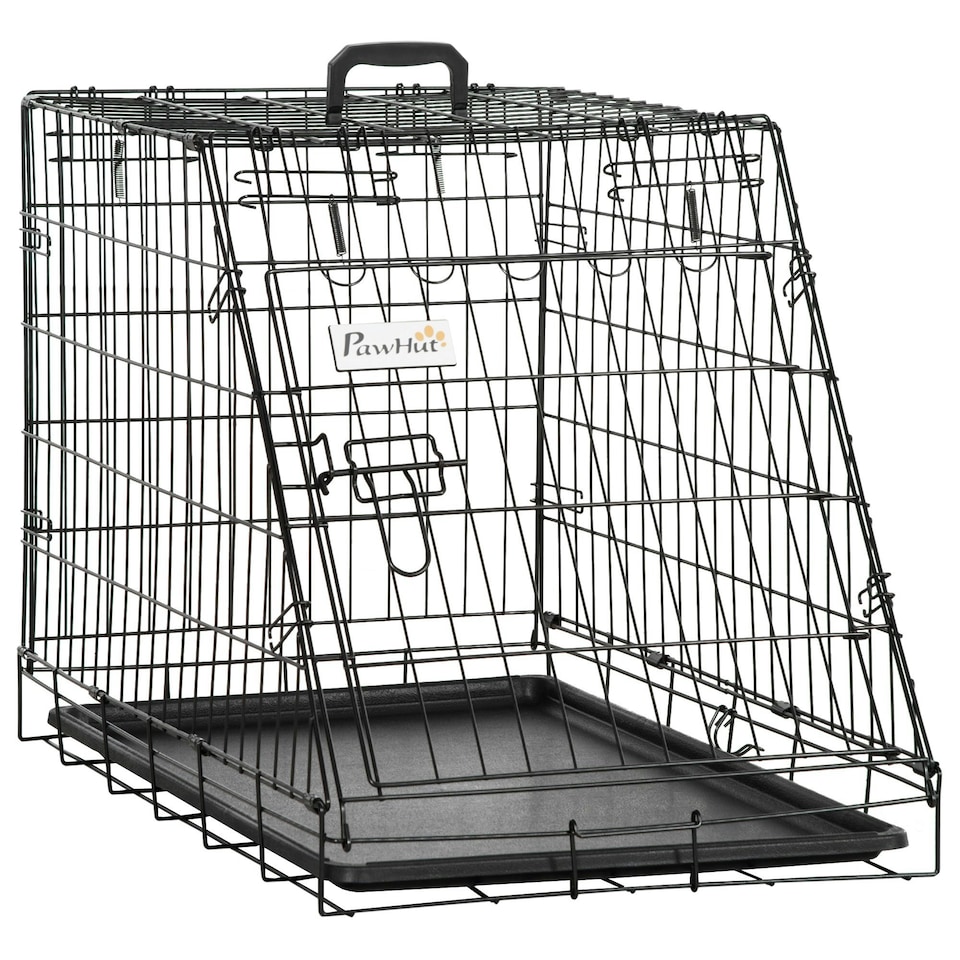 image 1 of Pawhut Trapeze Collapsible Dog Pet Travel Box Cage Removable Tray 77 x 47 x 55cm
