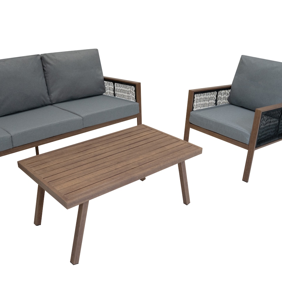 image 1 of Aluminium 4 Piece Sofa Set - Wood Effect