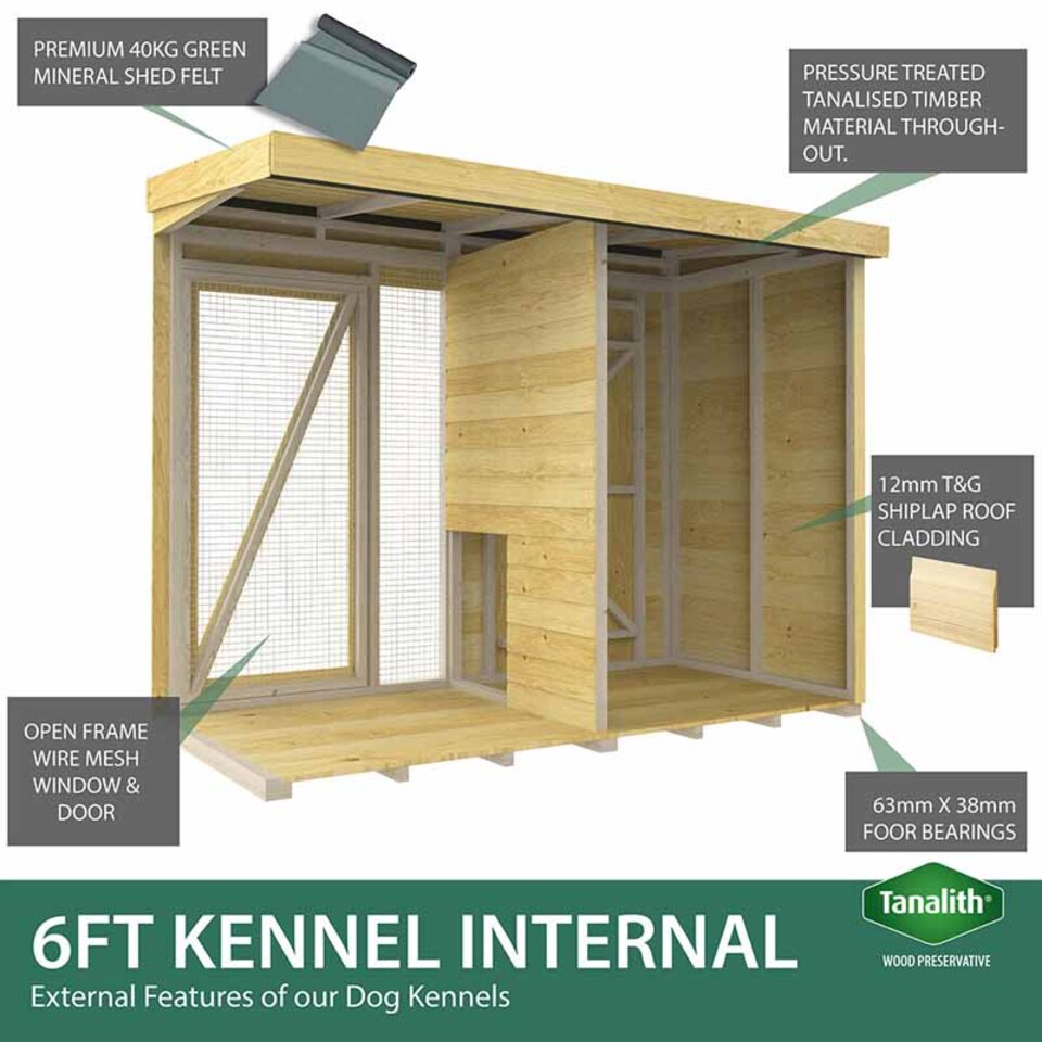 image 1 of 10ft X 4ft Dog Kennel and Run Full Height - Wood - L118 x W302 x H201 cm