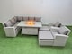 image 2 of Fimous Outdoor Furniture Garden Dining Set Rattan Corner Sofa Chair Sets Gas Fire Pit Table with Temper Glass Footstools 10 Seater Light Grey Mixed