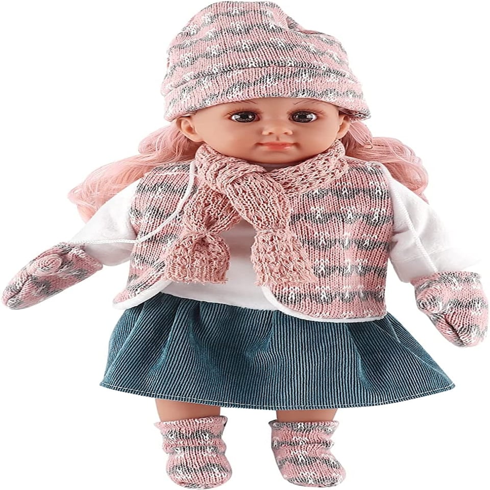 image 1 of Baby Doll Dress-Up Set with Clothes and Hair Accessories – 36cm Soft Body Doll