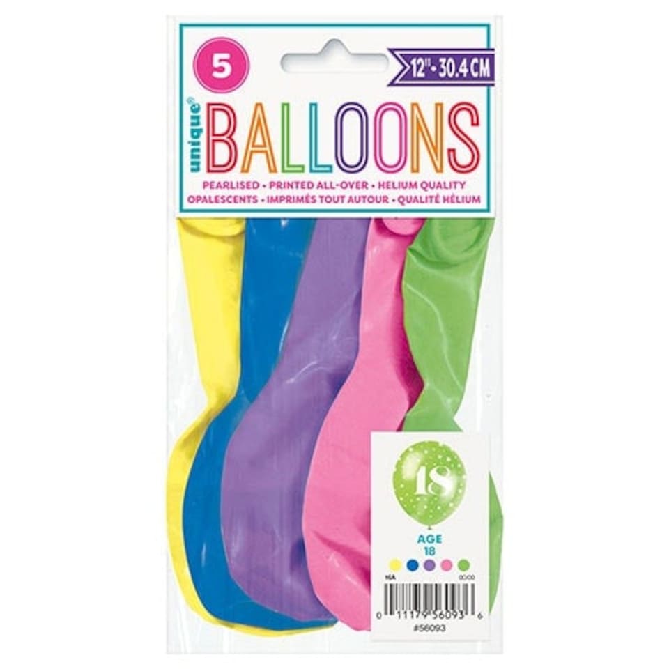 image 1 of Assorted Age 18 Pearlised Biodegradable Latex Balloons 30cm / 12 in - Pack of 5
