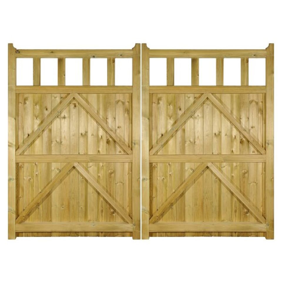 image 1 of Quorn Tall Double Garden Gate - Pressure Treated Scandinavian Redwood - W3000 x H1800 mm | Brown | 1