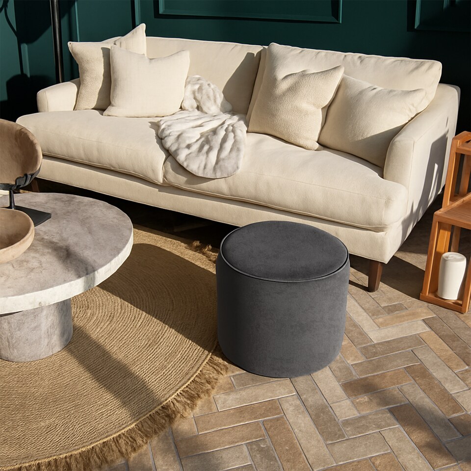 image 1 of Round Shape Velvet Bean Bag Pouffe Foot Rest - 40cm Grey