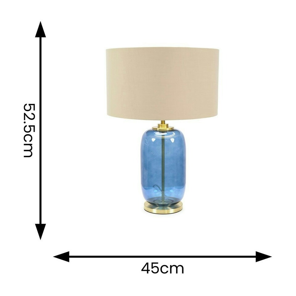 image 1 of ValueLights Leigh Navy Blue Glass and Gold Detail Table Lamp with Beige/Gold Shade
