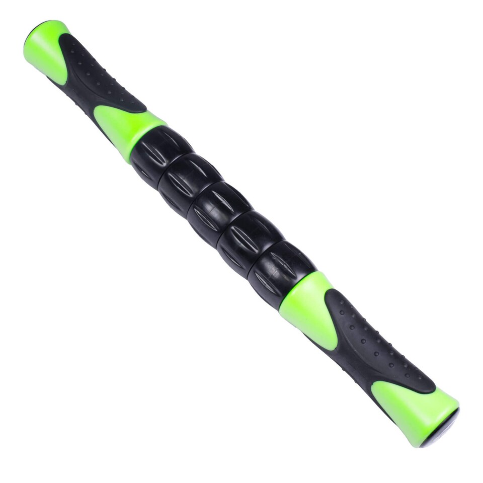 image 1 of Fitness Mad Rolling Massage Stick - 5-Roller Portable Muscle Roller, Green/Black (Model 9483) | Multi | Green/black | 9483