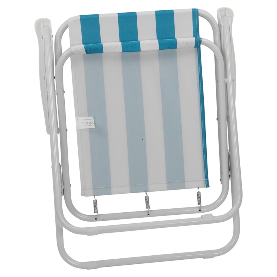 image 1 of Garden Patio Metal Folding Spring Deck Chairs Camping Beach Picnic Outdoor Seats | Black | 2 x White & Blue Stripe