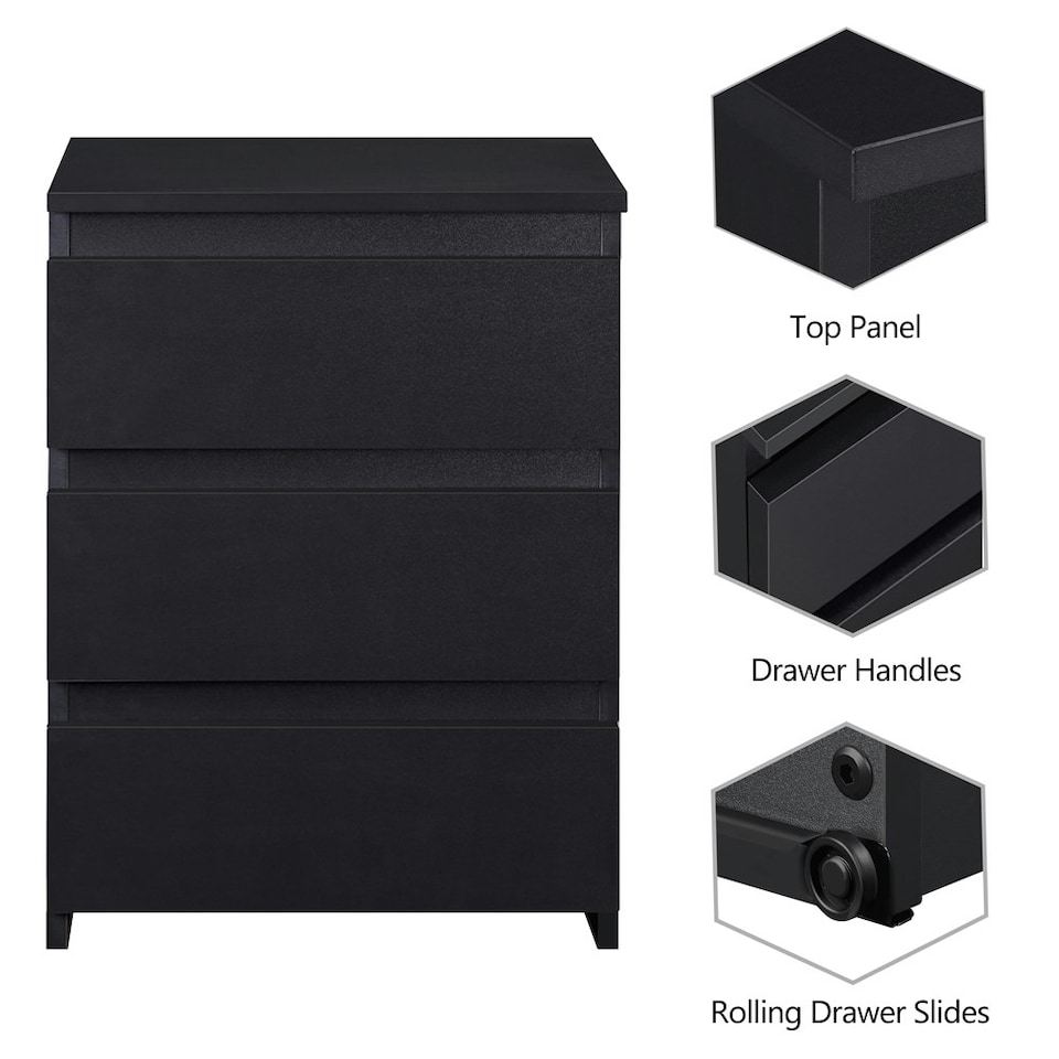 image 1 of Yaheetech Minimalist End Table with 3 Drawers Black