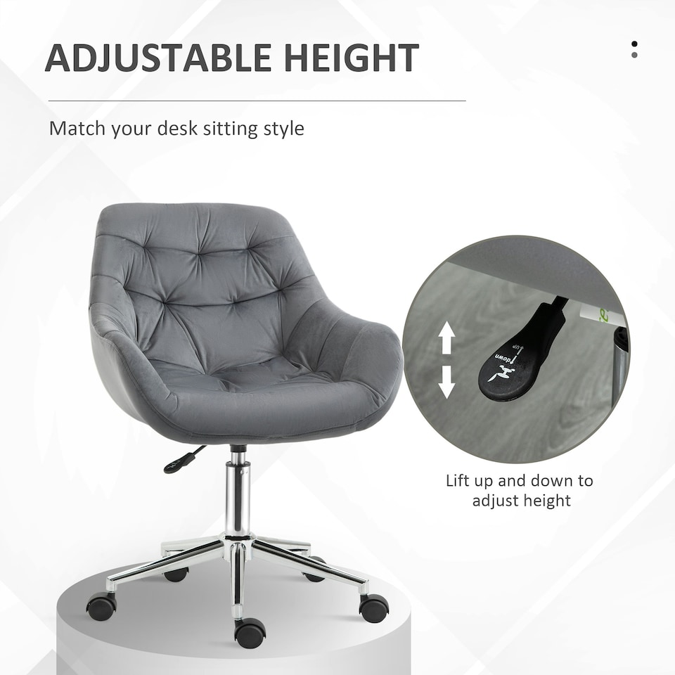 image 1 of Vinsetto Velvet Home Office Chair Desk Chair with Adjustable Height, Dark Grey