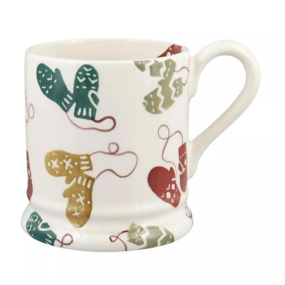image 1 of Mug: 1 x 300ml Emma Bridgewater Christmas Mittens Half Pint Mug, Ceramic White