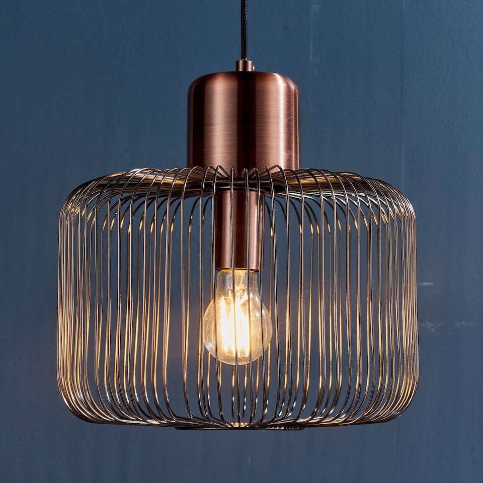 image 1 of Nicola Cylindrical 1 Light Ceiling Wire Pendant Antique Copper, E27