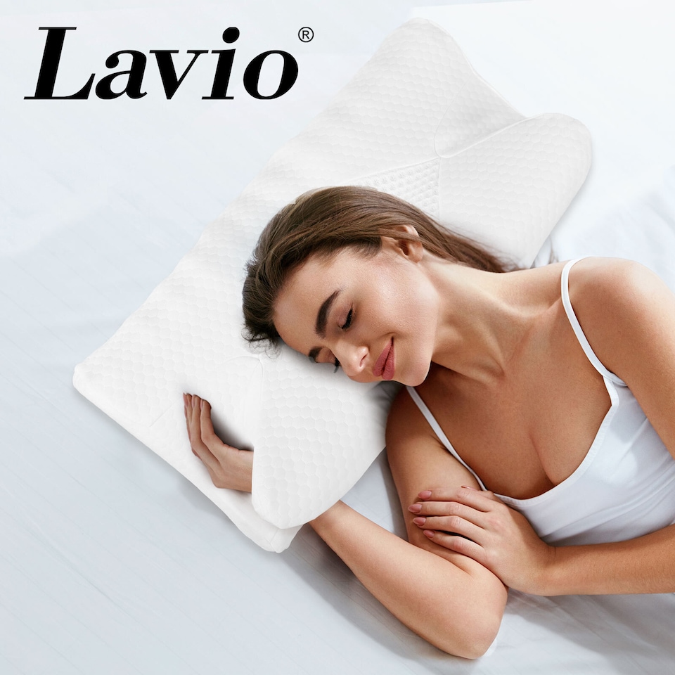 image 1 of Lavio Ergonomic Neck Pillow Memory Foam for Sleep Well Breathable Washable Cover