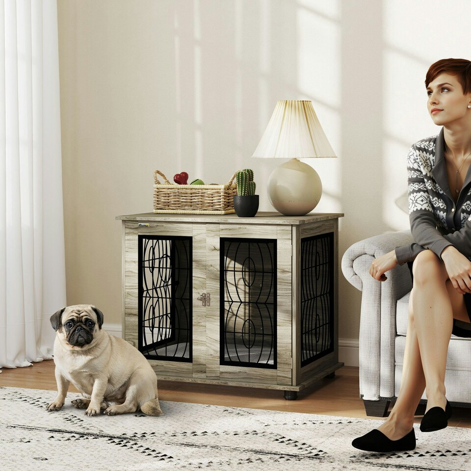 image 1 of PawHut Dog Crate Furniture, End Table for Medium Dogs w/ Cushion
