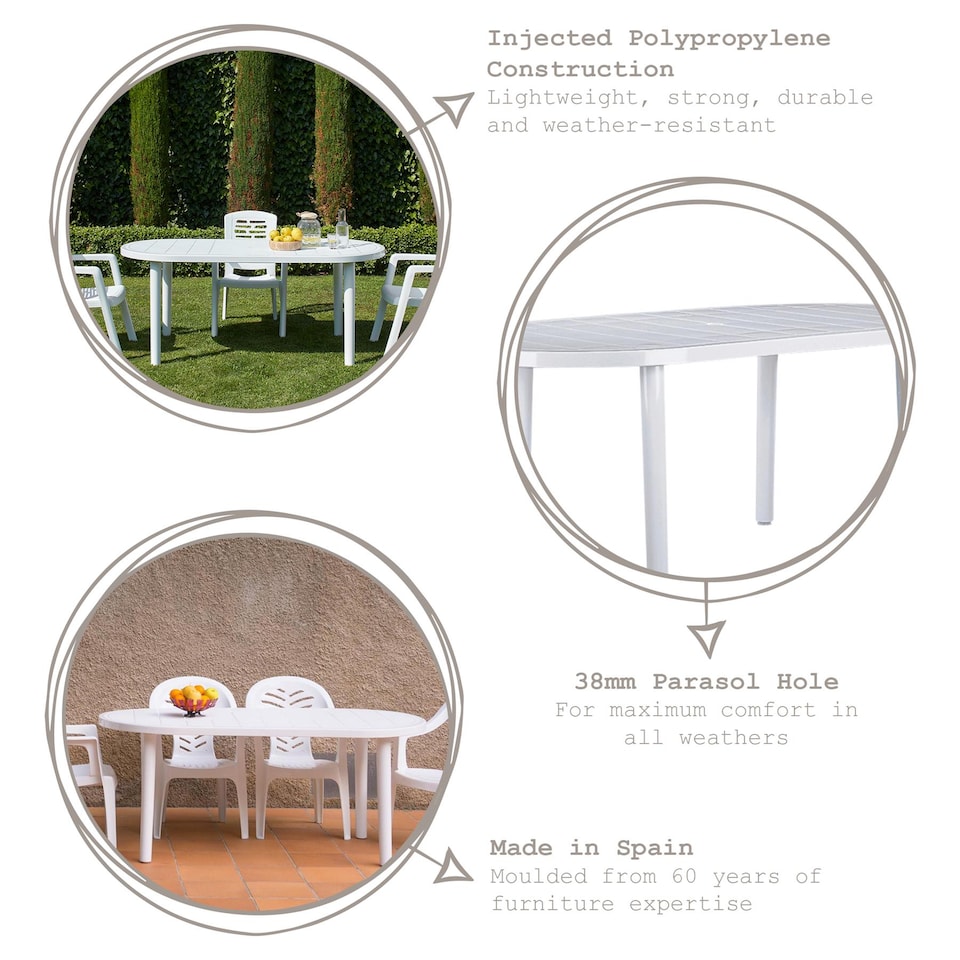 image 1 of Resol 6 Seater Brava Oval Plastic Garden Dining Table - 90cm x 180cm - White | White | White
