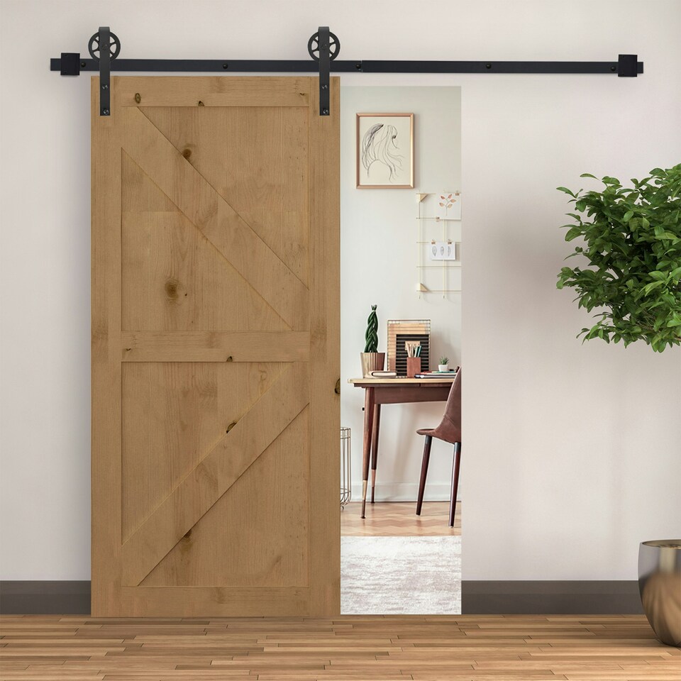 image 1 of HOMCOM 6.6ft Sliding Wood Barn Door Hardware Kits Track Industrial Style A Set Black