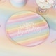 image 2 of Pastel Rainbow Stripes Happy Birthday Eco Round Paper Plates 23cm - Pack of 8 Multi