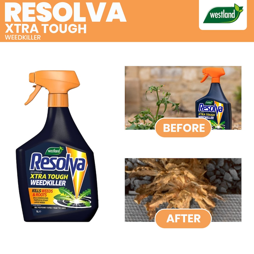 image 1 of Resolva Pro Xtra Tough Weed Killer 1L Ready to Use Fast-Acting Herbicide for Weeds Brambles & Tough Vegetation Visible Results in Hours | Yellow