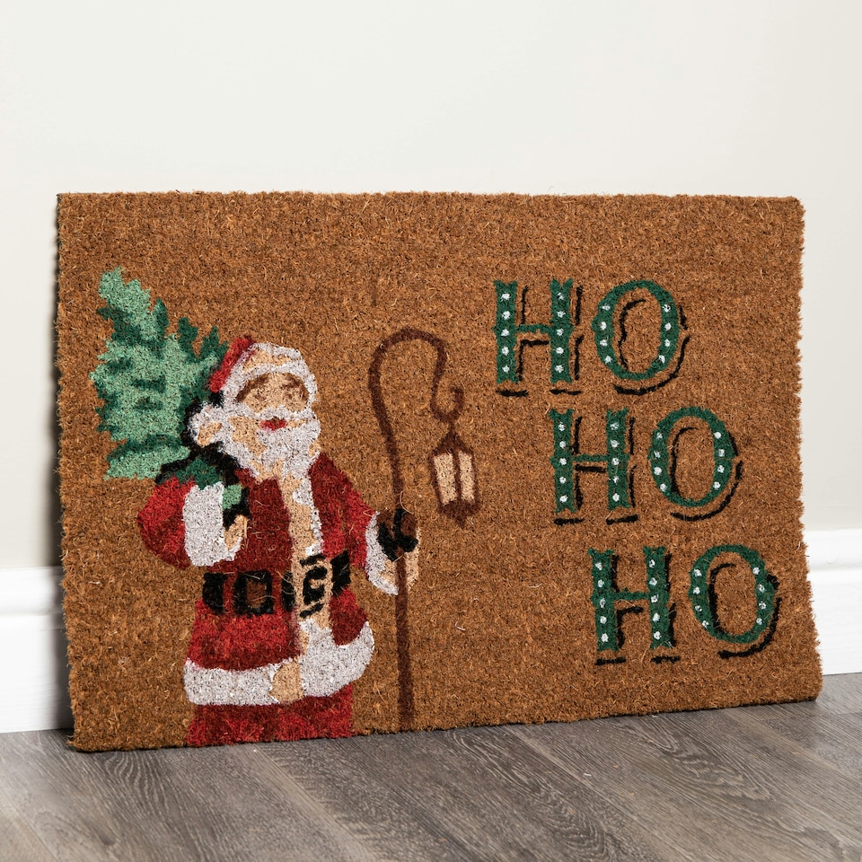 image 1 of 60cm x 40cm Brown Christmas Ho Ho Ho Doormat with Santa