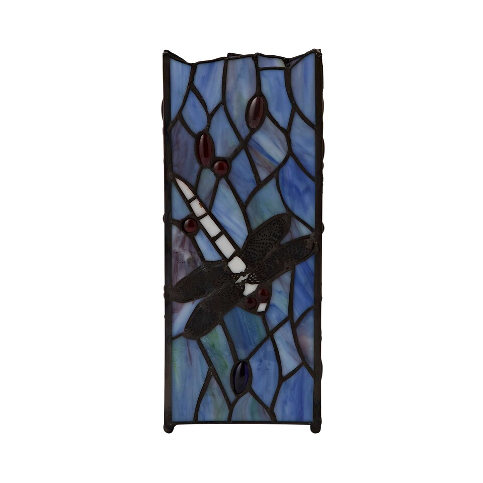 image 1 of ValueLights Tiffany Inspired Dragonfly Square Glass Table Lamp