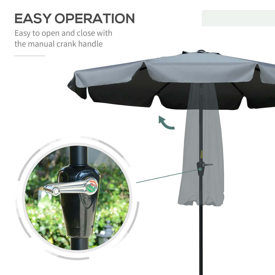 image 1 of Outsunny 2.7m Patio Umbrella Garden Parasol with Crank, Ruffles, 8 Ribs, Grey