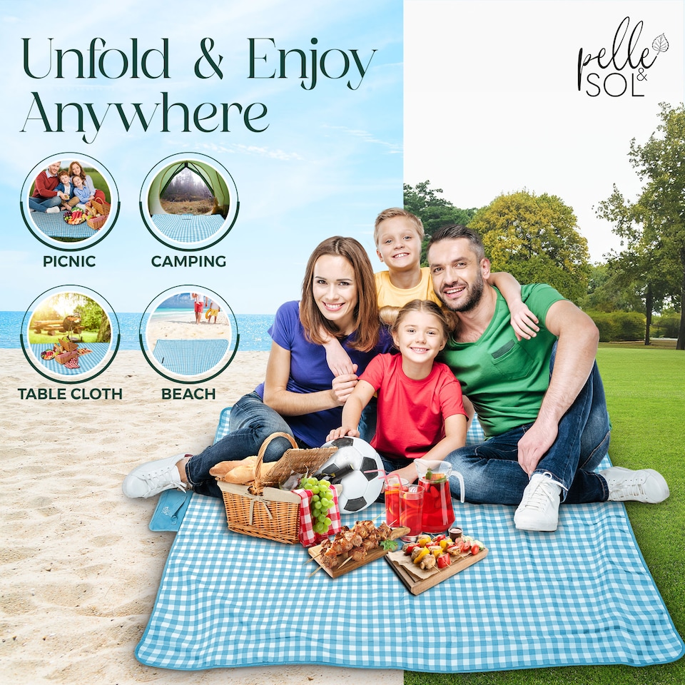 image 1 of Pelle & Sol Teal Picnic Blanket Waterproof 200x140cm