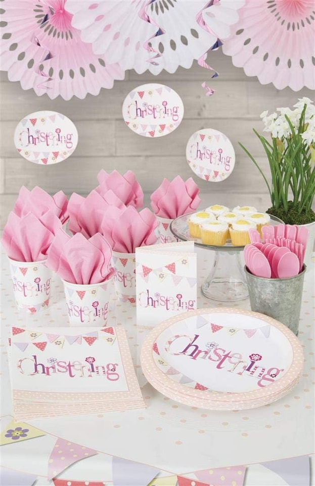 image 1 of Christening Pink Luncheon Napkins 2Ply 33cm Pack Of 16