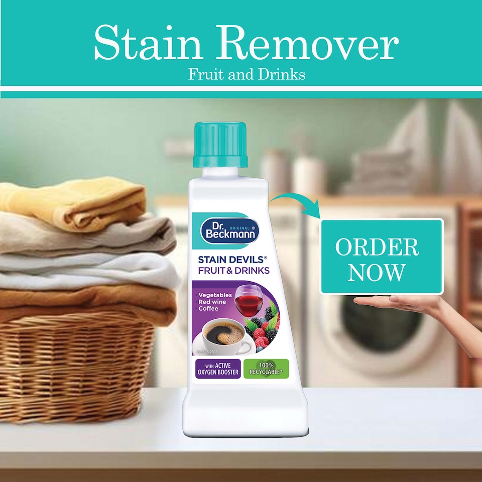 image 1 of Dr Beckmann Stain Devils Fruit and Drink Stain Remover 50ml for Coffee Tea Wine Juice Fabric Spot Cleaning Solution