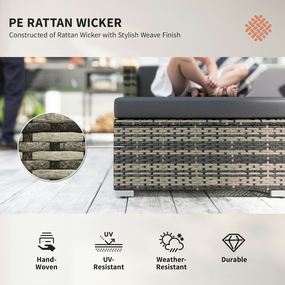 image 1 of Outsunny 5 Pieces Rattan Sofa Set Wicker Sectional Cushion Patio Grey Garden