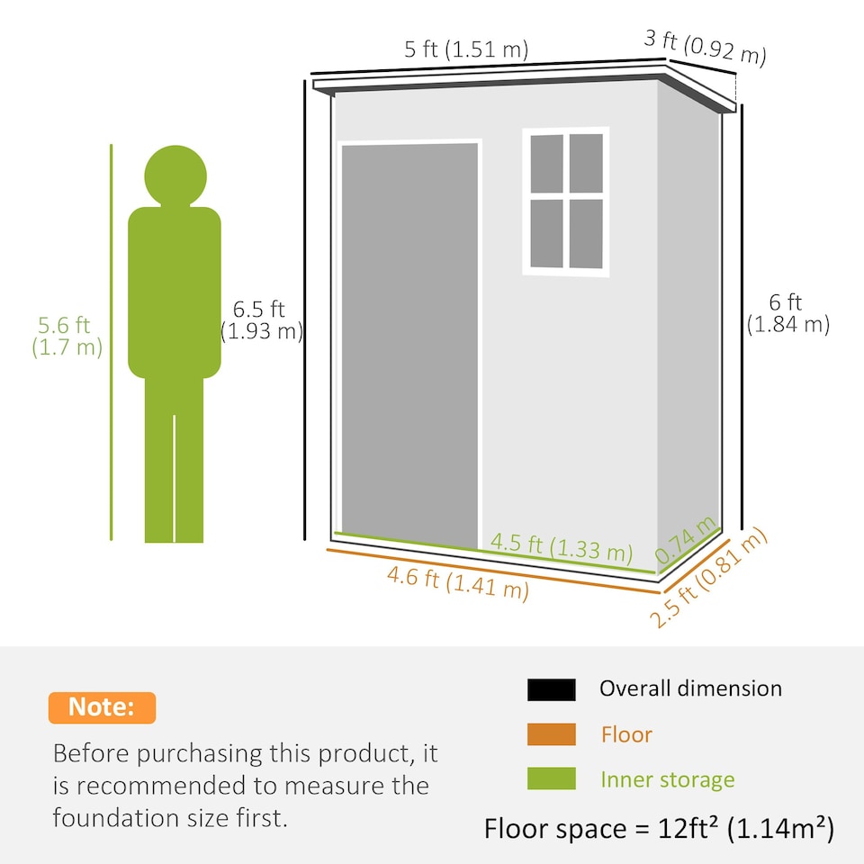 image 1 of Outsunny 5' x 3' Garden Shed w/ Floor, Lockable Door, Window and Vent, Grey