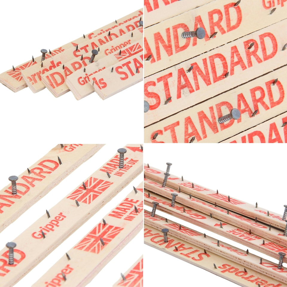 image 1 of NOVECRAFTO Carpet Gripper Rods – 76cm Pre-Nailed Strips with Dual-Purpose Pins for Underlay Installation on Stairs, Concrete & Wood Floors Brown | 40